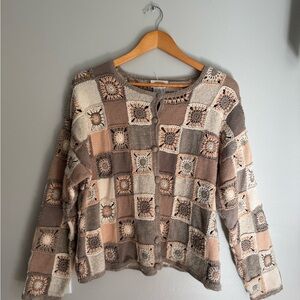Talbots Patchwork Cardigan - Brown, Cream, and Tan